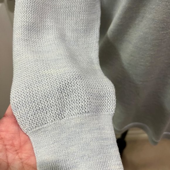 NWOT J. Crew Merino Wool Heathered Baby blue/ Mesh Sleeve Sweater Size M - Picture 4 of 9